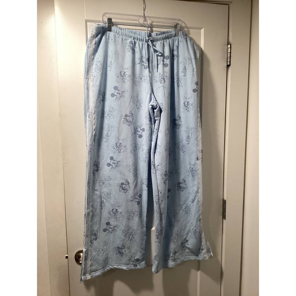 Disney Mickey Mouse Friends Pajama Pants Blue Lace Trim Fleece XXL 20 NEW - Picture 1 of 4